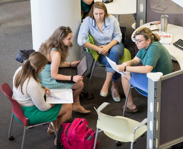 Students in library (aerial view)